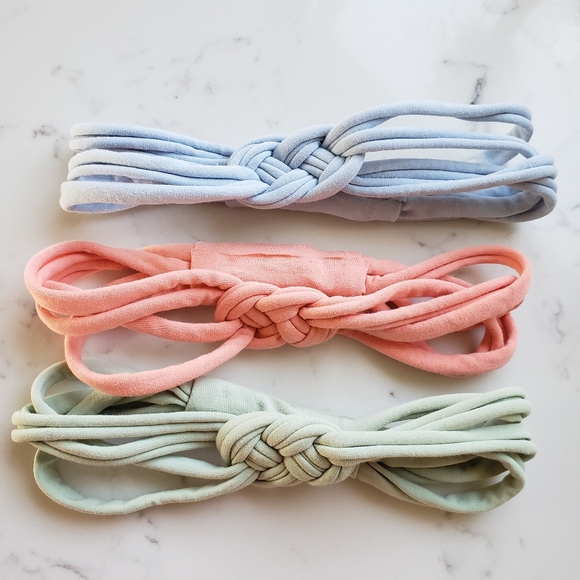 Set of 3 Womens Sailor Knot Headband in Green Pink Blue pastels, Adult Upcycled - Picture 2 of 8